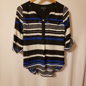 XS Blue black and white striped button up blouse